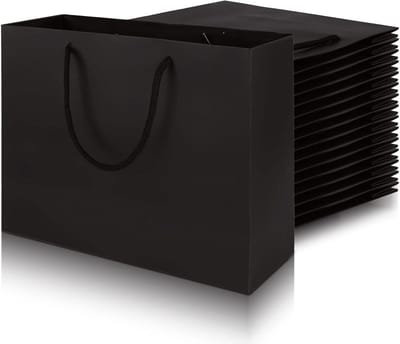 20 Zwarte Cadeautassen van Kraft, 27 x 10 x 21 cm, Papieren Tassen met Handvat voor Feestdagen, Verjaardagen en Bruiloften