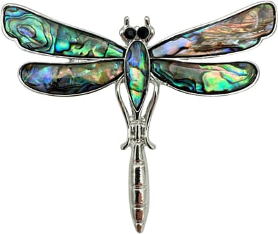 Broche/Hanger Libelle met parelmoer - 53x62MM - Pin met insect - Verzilverd