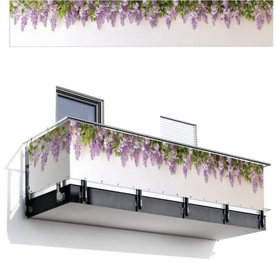 Balkonscherm 500x85 cm - Balkonposter Blauwe regen - Bloemen - Paars - Balkon scherm decoratie - Balkonschermen - Balkondoek zonnescherm