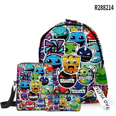 Klassiek Cool Geometry Dash 3D Print 3 stuks/Set Schooltassen Sleutelhangers Oxford Kleine Rugzak Schuin gedragen schoudertas Etui