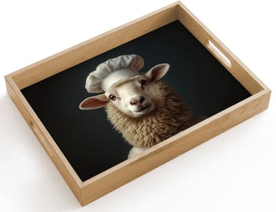Dienblad hout 40x30 cm - Schootdienblad - Schaap - Wol - Kok - Borrelplank rechthoek - Plateau dienbladen