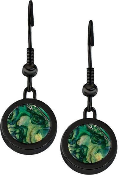 Quiges RVS Schroefsysteem Oorhangers Oorbellen Zwart met Verwisselbare Parelmoer Groen Schelp Mini Munt Set - ECOS245