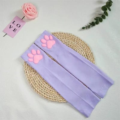 Schattige 3D Siliconen Roze Kattenklauw Pootkussentjes Zachte Vingerloze Pluizige Zonbescherming Koele Mouwen Schattige Handschoenen Lange Koker voor Dames One Size gray