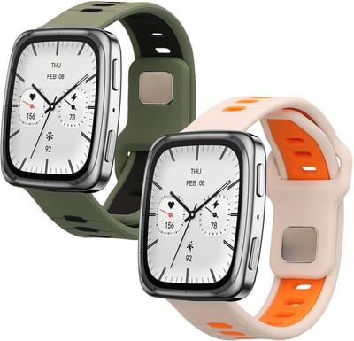 kwmobile 2x horlogebandjes geschikt voor 20mm Amazfit Active 2 / 2 Square / Active Edge / Bip 3 / GTS 3 4 bandje - Smartwatch bandjes van TPU - Activity tracker horloge band in donkergroen / zwart / wit / oranje