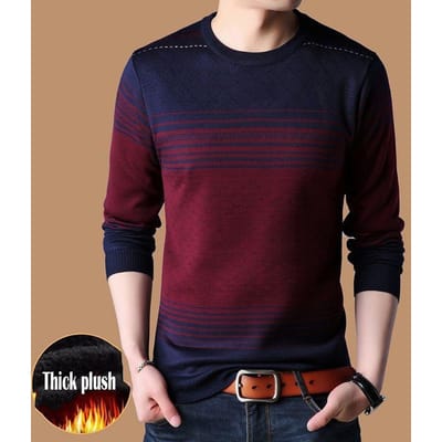 Heren Pullover Dikke Trui Heren Gebreide Jersey Gestreepte Truien Heren Knitwear Kleding Sueter Hombre 3XL wijnrode kleur
