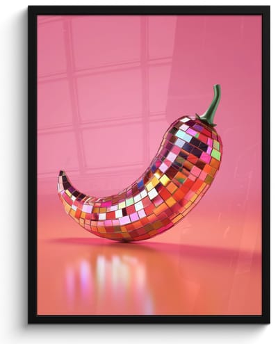 Fotolijst inclusief poster - Posterlijst 50x70 cm - Posters - Peper - Disco - Rood - Glitter - Foto in lijst - Keuken decoratie muur - Wanddecoratie accessoires - Muurdecoratie - Schilderijen