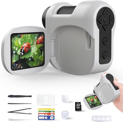 Digitale microscoop voor kinderen - 1600x vergroting, 2 inch LED-display, 1080p, portabel - inclusief objectglaasjes, monsters en 32 GB kaart