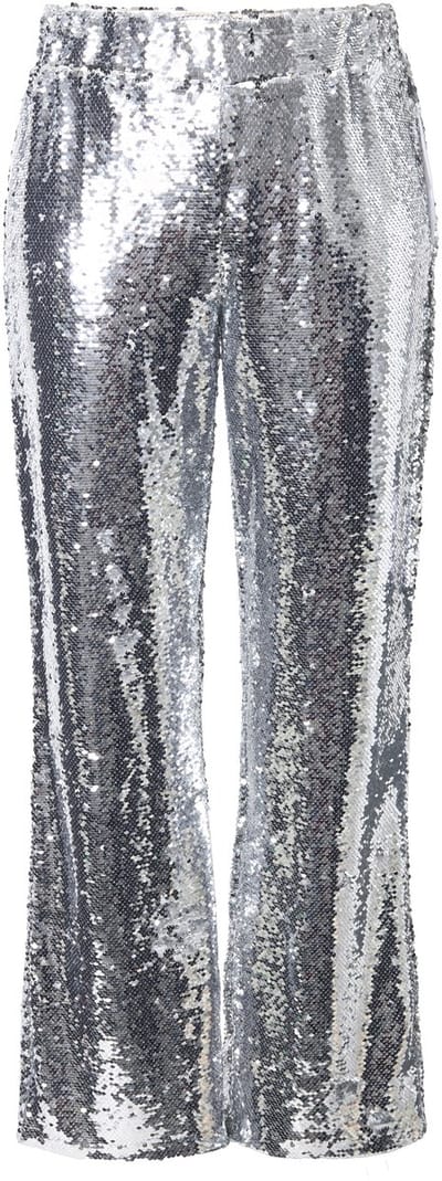 Angel of Style - Dames - Broek flared pijp pailletten omslag - Zilver - Maat 44