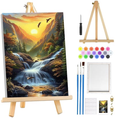 NTH products- Landschapsschilderij met Lijst - Schilderen op Nummer - Doe-het-zelf Kunst - 20 x 30 cm - Voor Volwassenen - Inclusief Houten Ezel