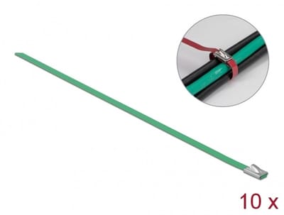 Delock Stainless Steel Cable Ties L 200 x W 4.6 mm green 10 pieces