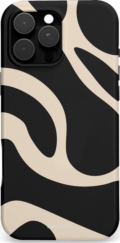 Casetastic Hoesje Geschikt voor Apple iPhone 16 Pro Max Magsafe - Stijlvolle Beschermende Duo-layer Case - Zwart Zand Organische Golven