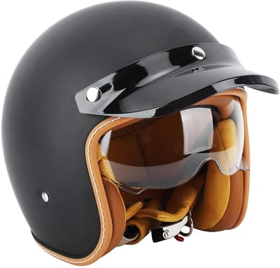 Allecto - Jethelmen - Retro motorhelmen - Hoog comfort - Matzwart - Zeer comfortabele outdoor motorhelmen - Geschikt voor motorrijders - Model L