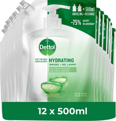 Dettol - Handzeep - Antibacterieel - Navulling Hydrating Aloe Vera - 12x 500ML - Voordeelverpakking