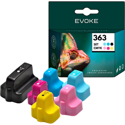 Evoke Compatibele Inkt voor Hp 363XL Hp363 363 XL 6X: Zwart, Cyaan, Magenta, Geel, Lichtcyaan, Lichtmagenta 82 ml 5890 Pagina's Photosmart 3210 3310 8250, C5180 6180 6280 7180 7280 8180, D6160 7160