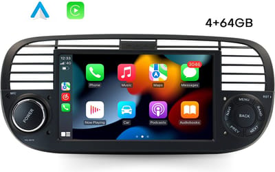 Boscer Autoradio - Geschikt voor Fiat 500 2007-2015 - Android 15 - Apple Carplay & Android Auto (Draadloos) - 4+64GB - 7 Inch HD Touchscreen - GPS Navigatiesysteem - Zwart - Achteruitrijcamera & Microfoon