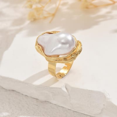 Vintage Onregelmatige Barok Imitatie Parel Ringen Voor Vrouwen Punk Geometrisch Verstelbare Open Ring Bruiloft Bruids Esthetische Sieraden beige