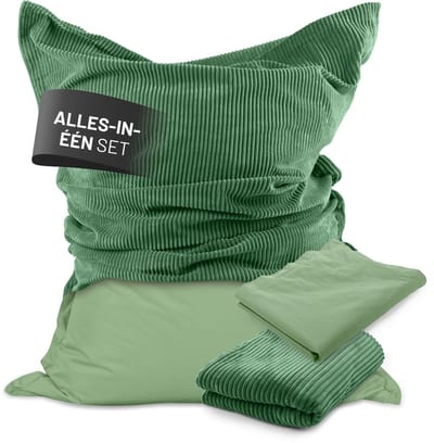 Lumaland Zitzak Classic XXL All-in-One Set Reuzenzitzak met corduroy & outdoor hoes Indoor Outdoor Bank Fauteuil EPS-vulling Afneembare hoes