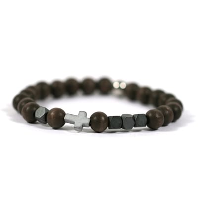Heaven Eleven KIDS - meisjes - armband - kruis - hout bruin - 6mm - 14cm