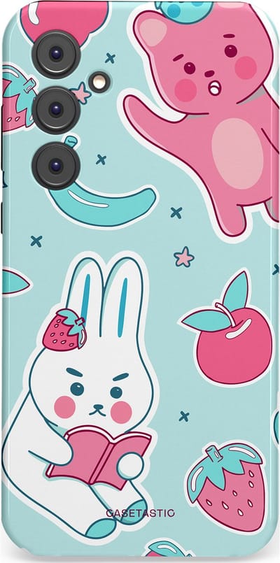 Casetastic hoesje geschikt voor Samsung Galaxy A35 - Dubbellaagse bescherming - Fruitige vriendjes - Fashion Case - Mintgroen Lichtgrijs Lichtroze Wit