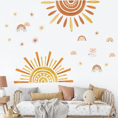 Dailygoods- Muurstickers - Boho Regenboog - Grote Zon/Wolken - Wanddecoratie Kinderkamer - Zelfklevend - Verwijderbaar - Makkelijk aan te brengen
