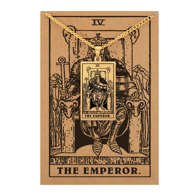 Tarot Ketting IV: De Keizer / The Emperor - Inclusief Rider-Waite Kaart - Goudkleurig Stainless Steel - 60cm - Pax Amare