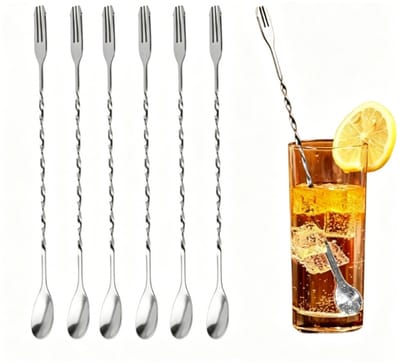 6 stuks - Barlepel - Cocktaillepel - Roerlepel - Dubbelzijdige cocktaillepel - Roestvrij staal - Spiraalvormig patroon - Geschikt voor bartenders en thuisgebruik (26 cm, zilver)