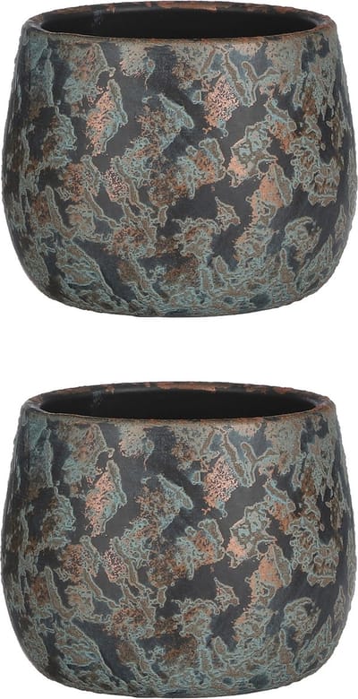 Mica Decorations Bloempot/schaal - Set van 2x stuks - keramiek - kamerplanten - koper - D16 x H13 cm