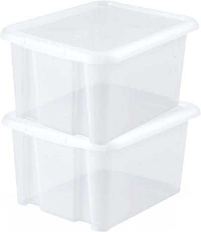 EDA Opbergbox 30L - 2x - wit - stapelbaar - L44 x B36 x H25 cm - kunststof - Bak/Doos met deksel
