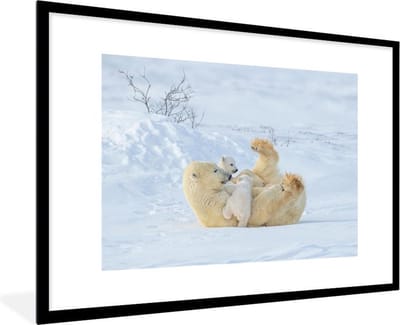 Fotolijst incl. Poster - IJsbeer - Sneeuw - Dieren - 120x80 cm - Posterlijst - Kerstmis Decoratie - Kerstversiering - Kerstdecoratie Woonkamer - Kerstversiering - Kerstdecoratie voor binnen - Kerstmis