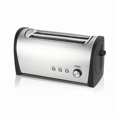 Haeger Desayuno Broodrooster - Uitschuifbare Kruimellade & Ontdooifunctie - PFAS En BPA-Vrij - 1400W - 2 Extra Brede Sleuven - 6 Bruiningsniveaus - Toaster Voor 4 Sneden - Snoeropbergruimte - Zilver