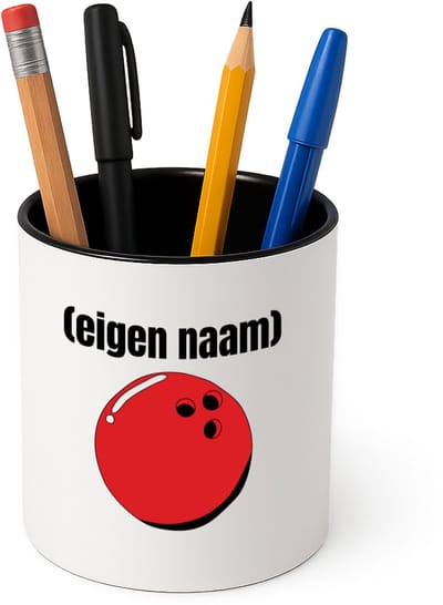 Hacebo® - bowlingbal met eigen naam Pennenbakje - Bowlen - bowlers - pennenhouder - sport - verjaardagscadeau - klein cadeautje - kado - gift - geschenk - verrassing - Pennenbakje zwart