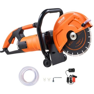VEVOR Elektrische betonzaag, 230 mm, zware cirkelzaag 2000 W, zaagdiepte 89 mm, nat/droog schijfzaag met waterleiding, waterpomp, zaagblad, voor steen en baksteen