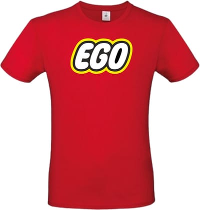 T- shirt rood met opdruk EGO maat S ( grappige Lego tekst zonder L ) van Shirtmakelaar