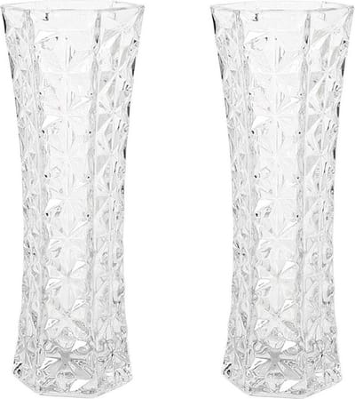 Set van 2x stuks bloemenvazen van ornament glas 29 x 11 cm - Glas in mooi motief voor bloemen en boeketten tot 60 cm