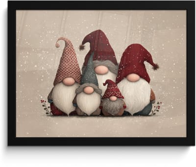 Poster in lijst - Fotolijst 40x30 cm - Posters - Kabouters - Kerst - Sneeuw - Puntmutsen - Posterlijst zwart - Decoratie - Wanddecoratie woonkamer - Muurdecoratie slaapkamer - Kerstversiering - Kerstdecoratie voor binnen - Kerstmis