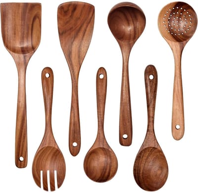 GELLDG 7-delige Houten Spatel set - Keukenspatels - Keuken lepel - Spatels - Kookgerei - Wokspatels - Opscheplepel - Pollepels - Keukenlepel - Kookgerei - Keukengerei - Geschenkset Vrouwen - Cadeau - Keukenaccessoires
