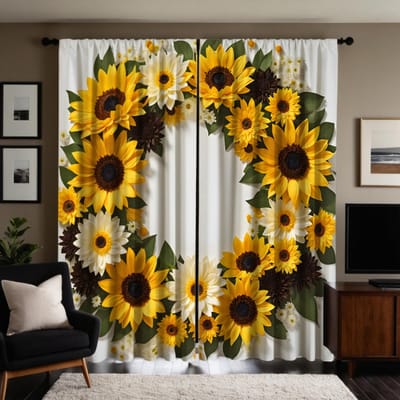2 pièces Guirlande de tournesols HD rideau décoratif Jaune à nouer rideau imprimé numérique Décoration de style décoration de maison salon W52H63inchW132H160cm white