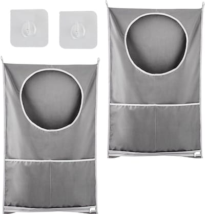 2-Piece Hangende Waszakken - Ruimtebesparend en Waterdicht - Grote Capaciteit voor Vuile Kleding - Ideaal voor Thuis en Reizen (50 x 77 cm, Grijs)