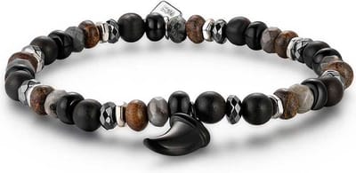 Twice As Nice Armband in edelstaal, grijze en bruine stenen, tand 21cm