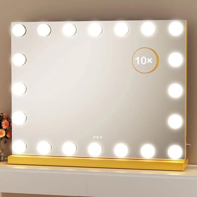 Make-up Spiegel - Verlichte Spiegel - Perfecte Make-up - 20 Dimbare Lampjes - 22.9 x 18.5 cm - Goud