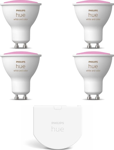 Philips Hue Uitbreidingspakket - GU10 - met 4 Spotjes - Wit en Gekleurd Licht - Incl. 1 Hue Wall Switch - Hue White and Color Ambiance