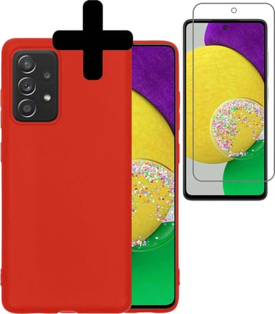 Hoesje - Met Screenprotector - Geschikt voor Samsung Galaxy A52s 5G - Sterk & Shockproof - Back Cover - Siliconen Case - Telefoon Hoes - Telefoonhoesjes - Rood