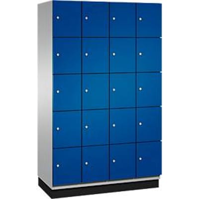 C+P Cambio lockerkast, 4 vakken, 20 vakken, met plint, B 1200 x D 525 x H 1980 mm, blank aluminium/ gentiaanblauw