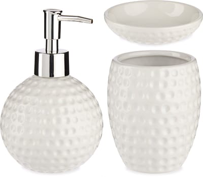 Golfpresentjes -Badkamer golfset- keramiek - Schaaltje - Zeeppompje - Beker-Golfcadeau-cadeau-golf