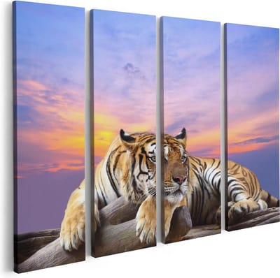 Artaza Canvas Schilderij Vierluik Tijger Tijdens Zonsondergang - 80x60 - Foto Op Canvas - Canvas Print