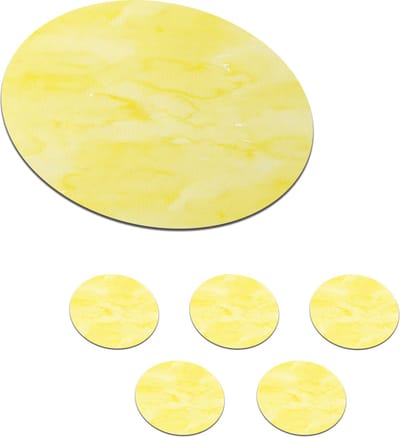 Onderzetters voor glazen - Rond - Patronen - Waterverf - Geel - Marmer - 10x10 cm - Glasonderzetters - 6 stuks
