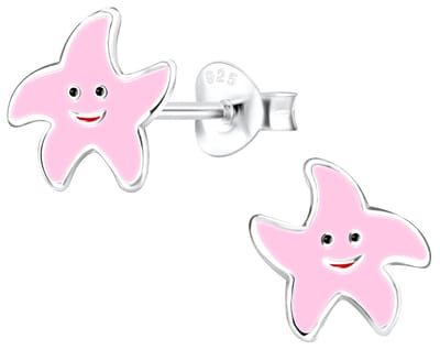 Joy|S - Zilveren ster oorbellen - 10 mm - roze zeester oorknoppen