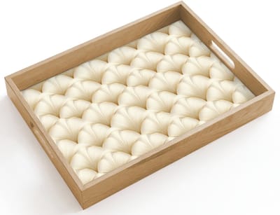 Dienblad hout 40x30 cm - Schootdienblad - Waaier - Motief - Goud - Borrelplank rechthoek - Plateau dienbladen