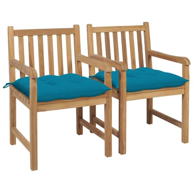 vidaXL - Tuinstoelen - 2 - st - met - lichtblauwe - kussens - massief - teakhout