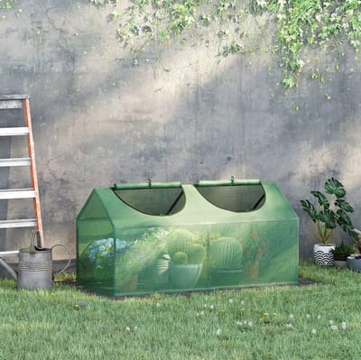 MEUNIQ Tomatenkas mini foliekas 120 x 60 x 60 cm met oprolbare ramen, PE afdekking, stalen frame, voor tomaten en planten, groen